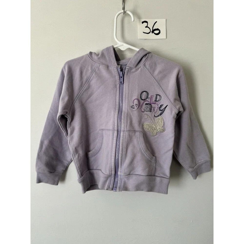 Old Navy Girls 3T Lavender Hoodie Full Zip Butterfly Embroidered Toddler Jacket